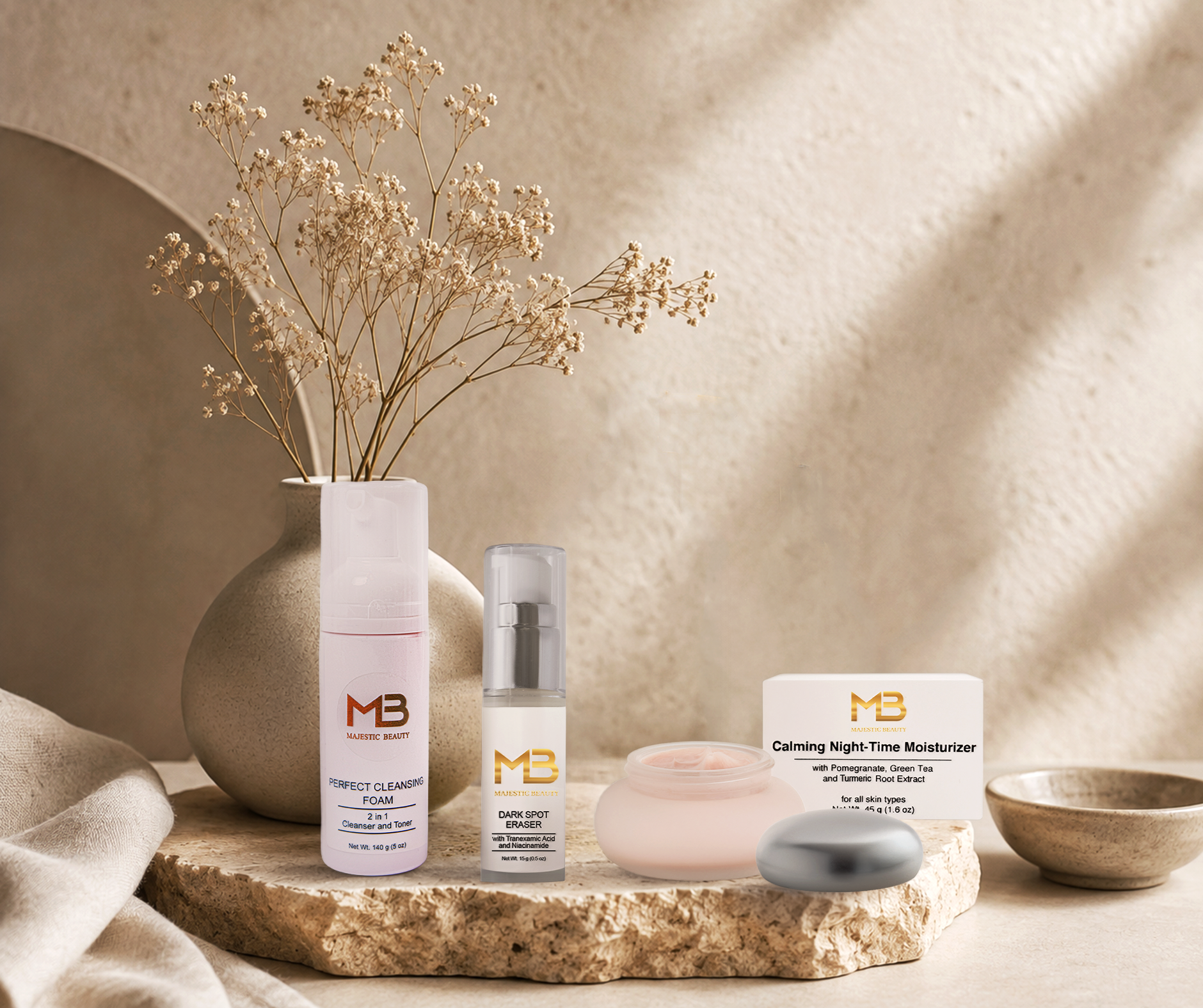 Calming Night Time Moisturizer, Perfect Cleansing Foam,  Dark Spot Eraser