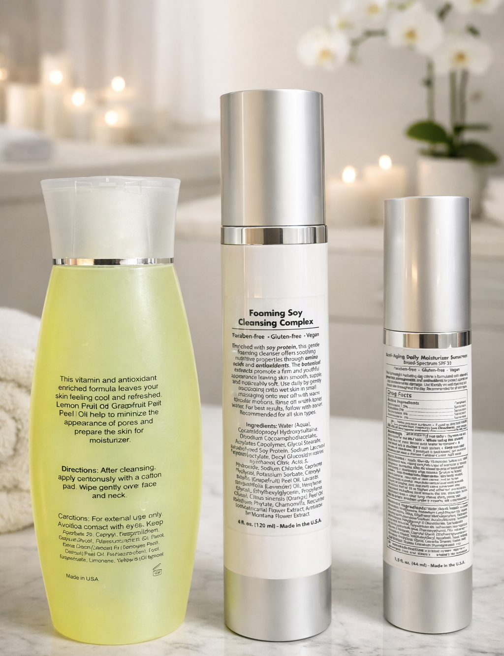 Vitamin C Toner, Soy Cleanser, Anti Aging Moisturizer spf 30 - MYRVALLC