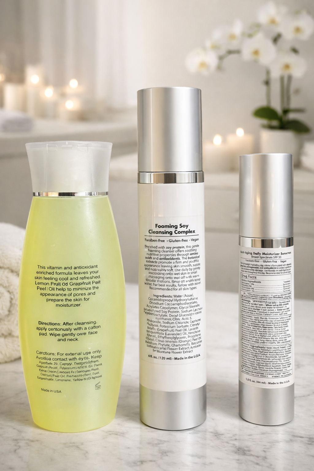Vitamin C Toner, Soy Cleanser, Anti Aging Moisturizer spf 30 - MYRVALLC