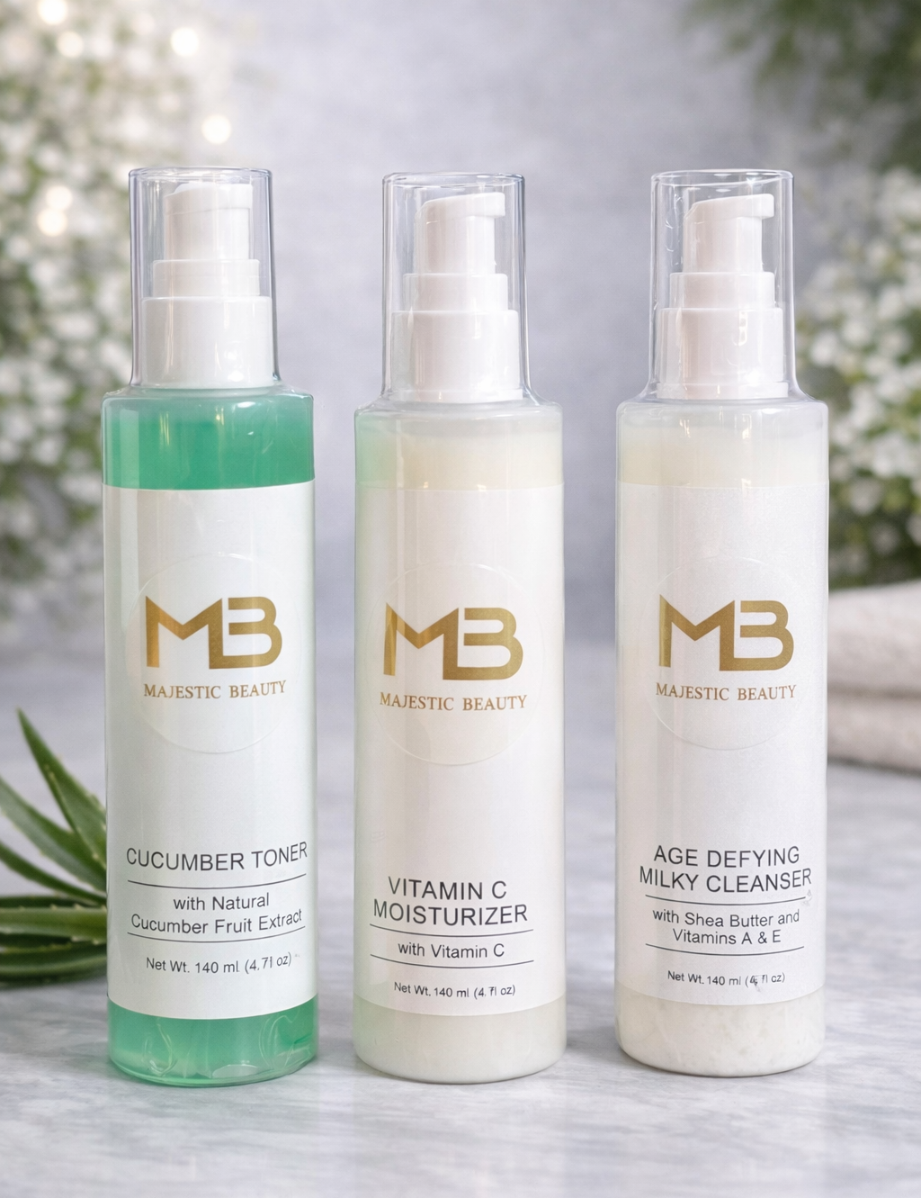 Cucumber Toner, Vitamin C moisturizer, Age Defying Milky Cleanser - MYRVALLC