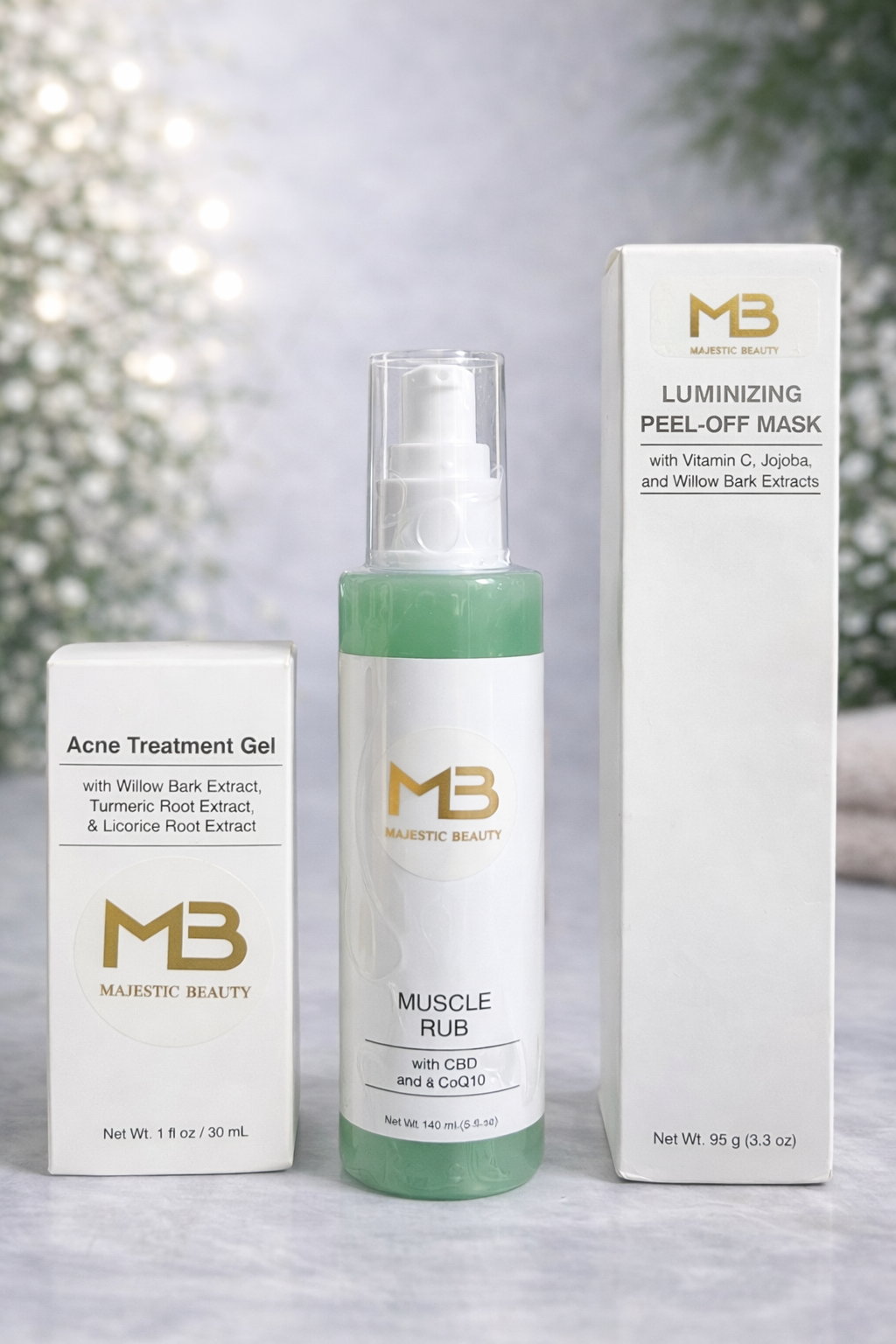 Acne Treatment Gel, Muscle Rub, Luminizing Peel off Mask