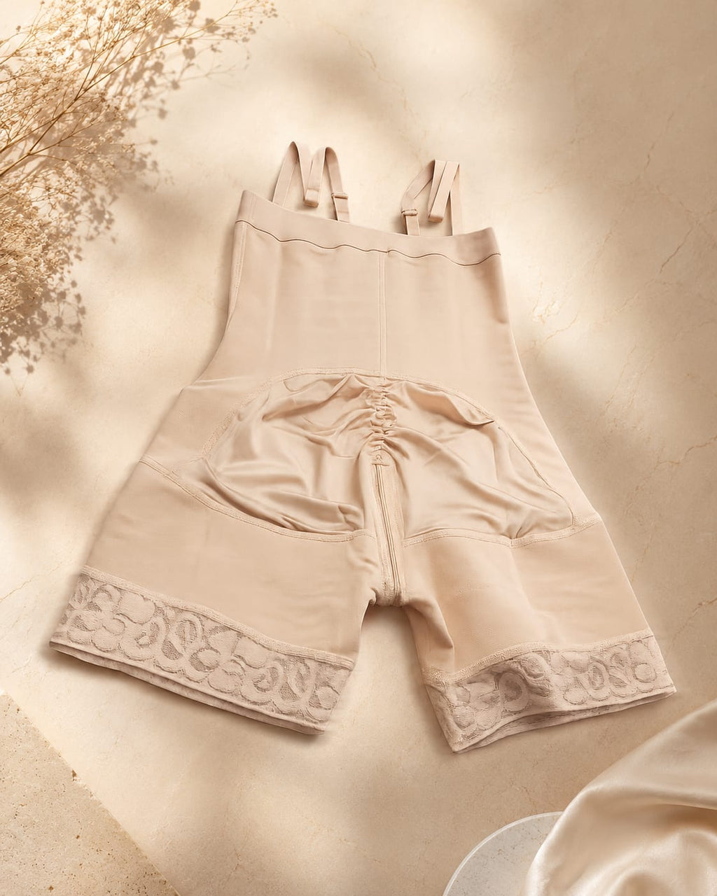 Thin strap body shaper with adjustable hook