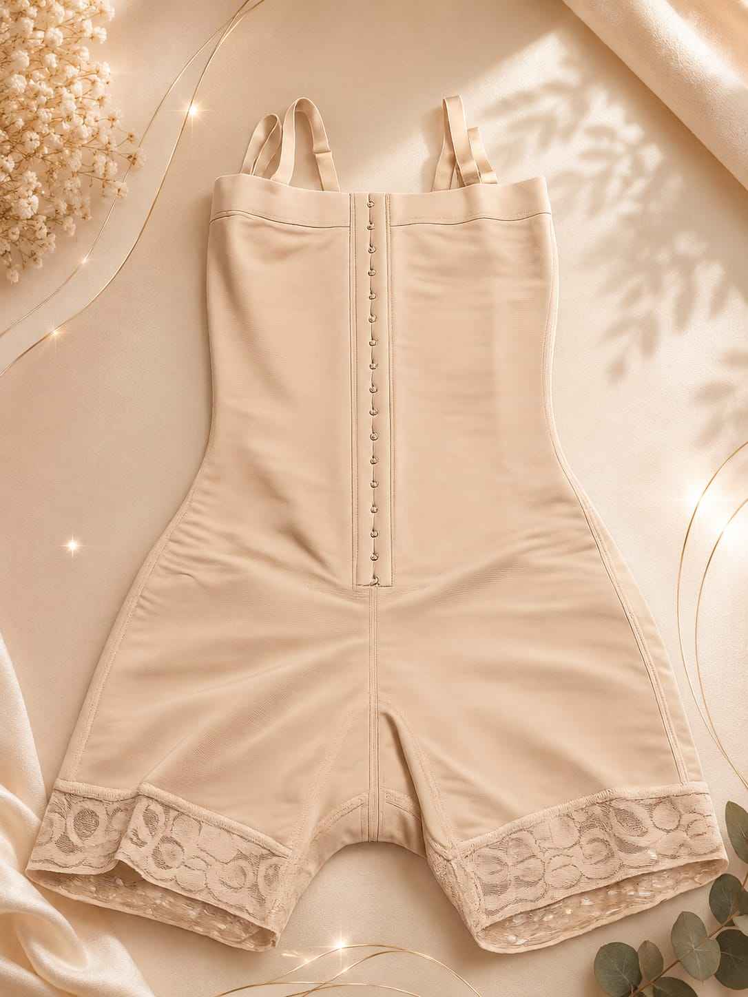 Thin strap body shaper with adjustable hook