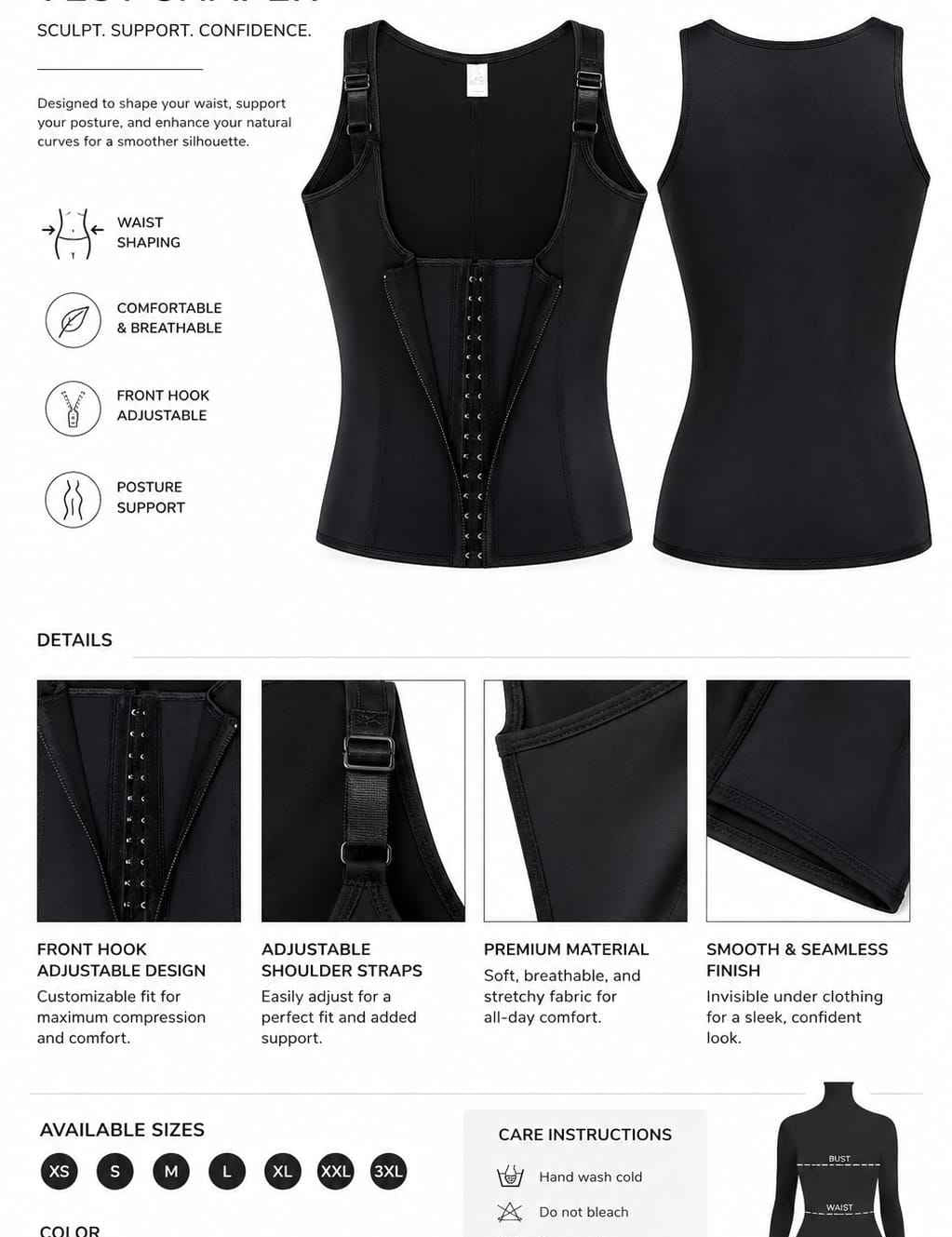 Firm, Multi-layered, Vest Shaper (hook and zipper)